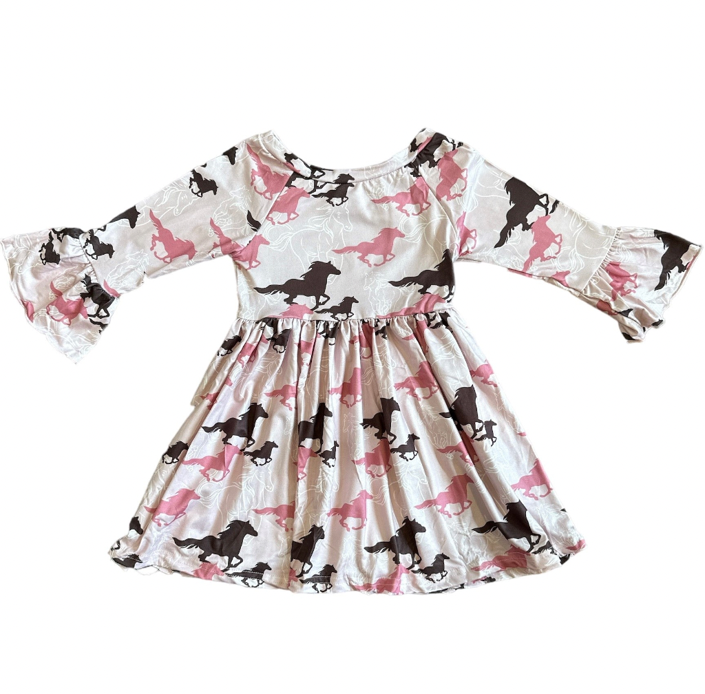 Running Horse Bell Sleeve Dress
