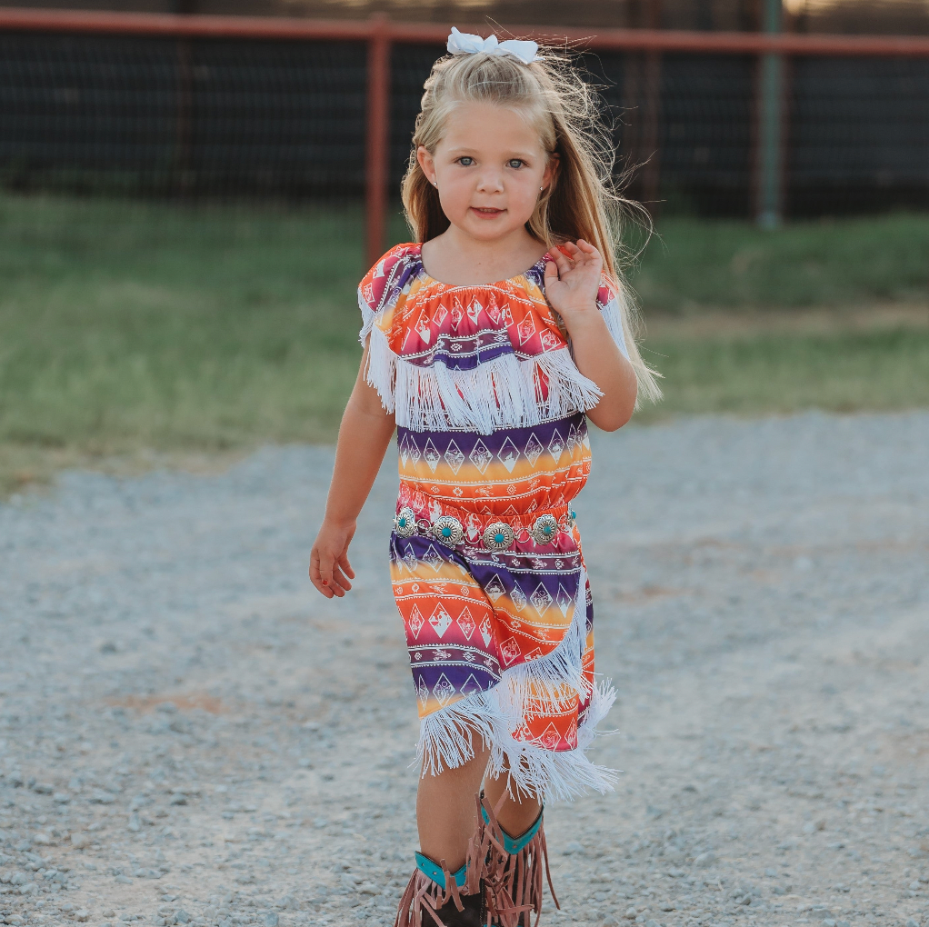 Neon Aztec Fringe Skirt