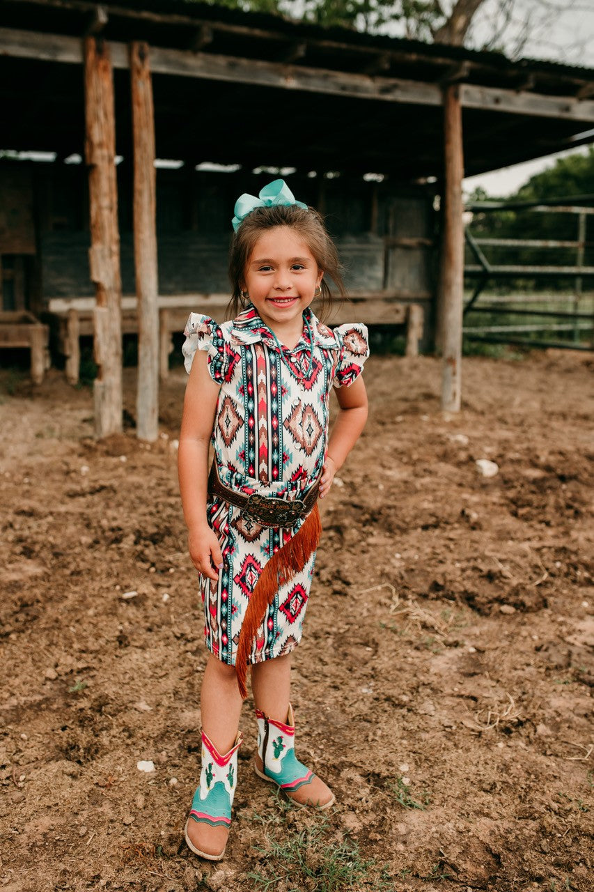 Brown Aztec Long 3/4 Fringe Skirt