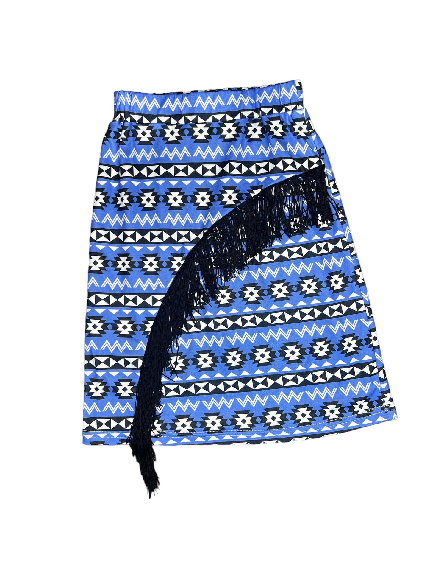 Blue Aztec Long 3/4 Fringe Skirt