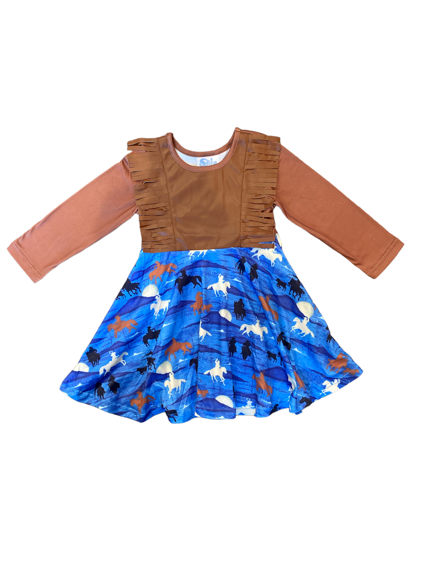Blue Cowgirl Leather Fringe Dress