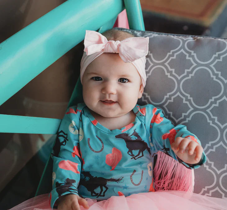 Turq Cowgirl With Fringe Long Sleeve Onesie