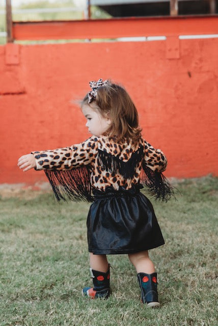 Cheetah Print Long Sleeve with Fringe Onesie