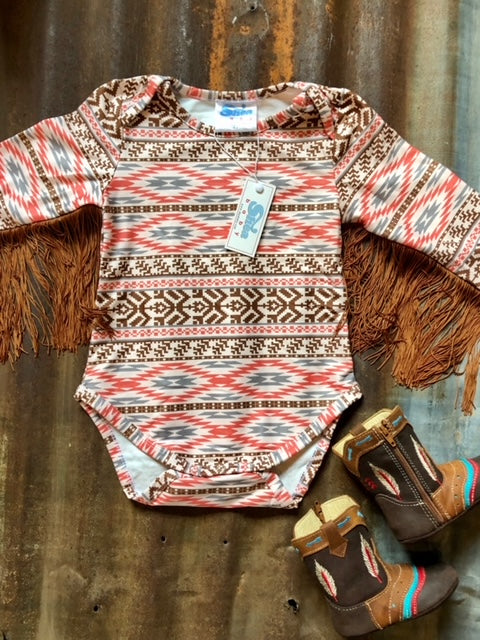 Aztec Long Sleeve Print With Fringe Shirt