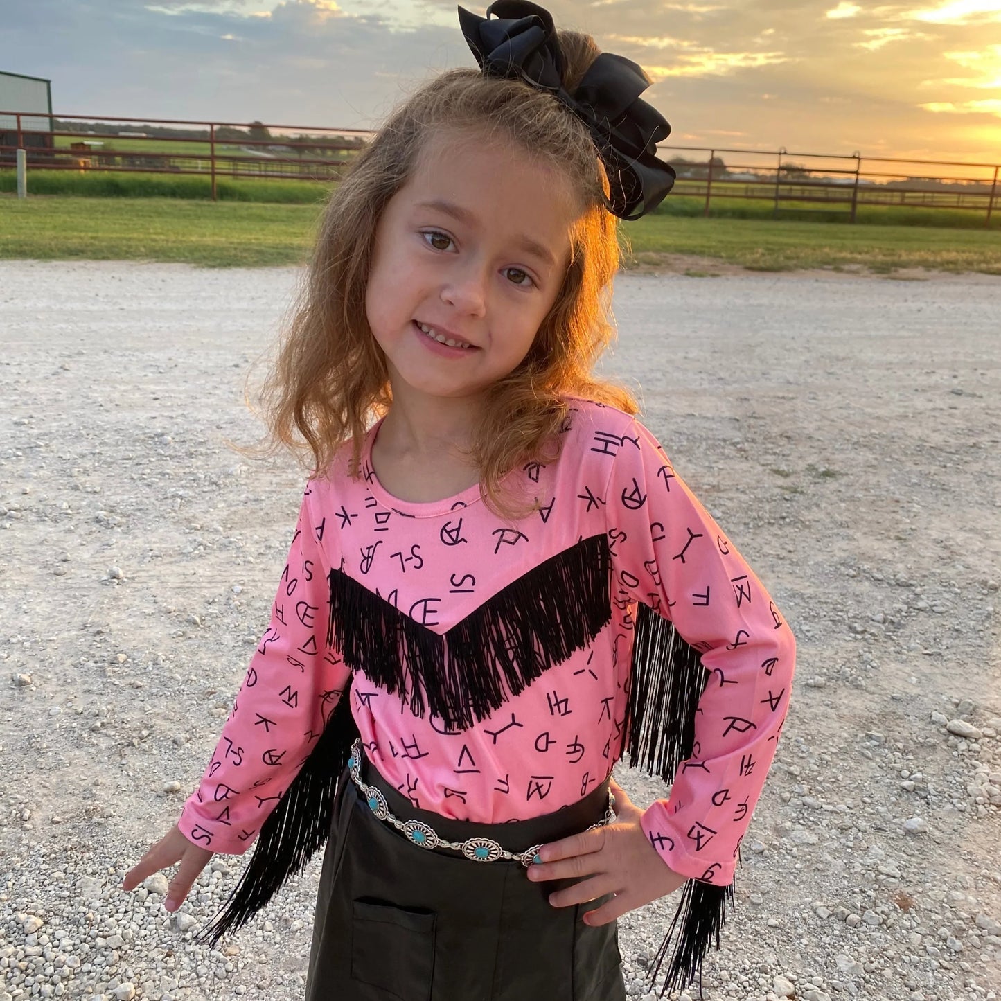 Pink Brand with Fringe Long Sleeve Shirt