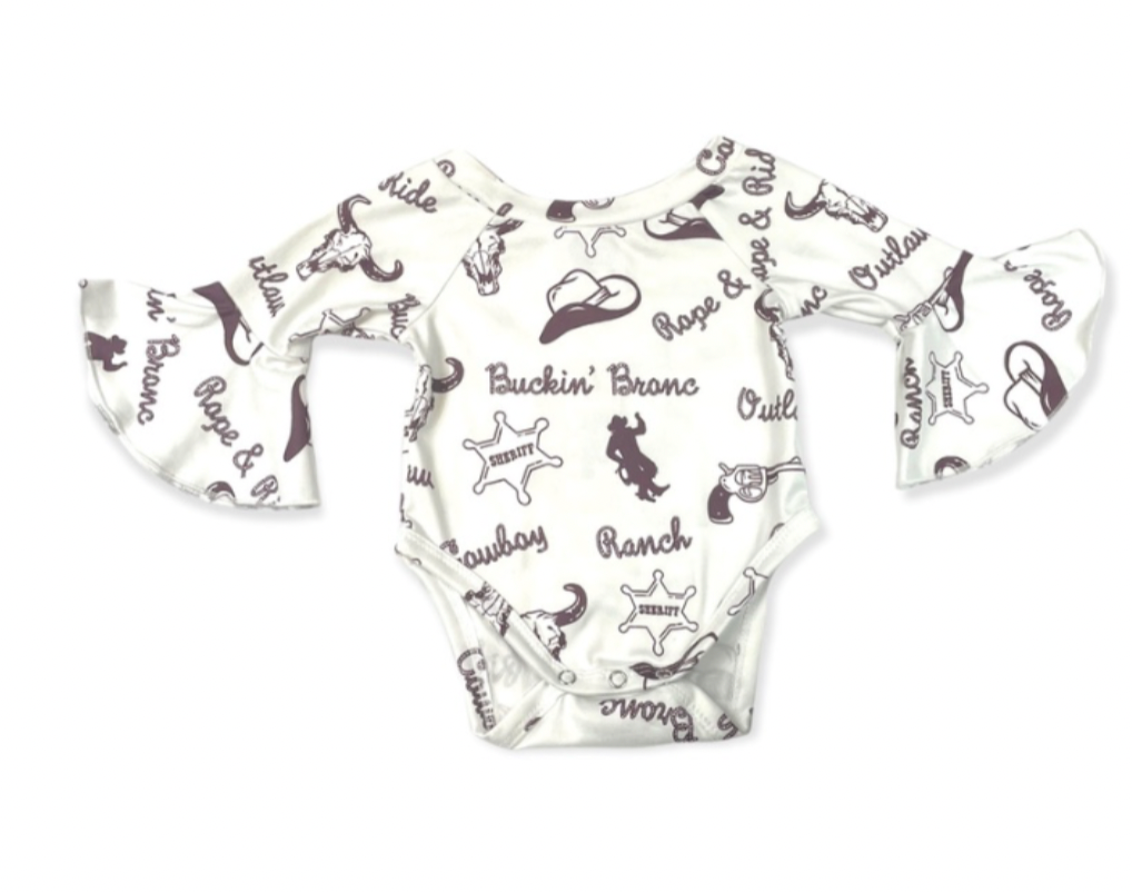 White Outlaw Bell Sleeve Onesie