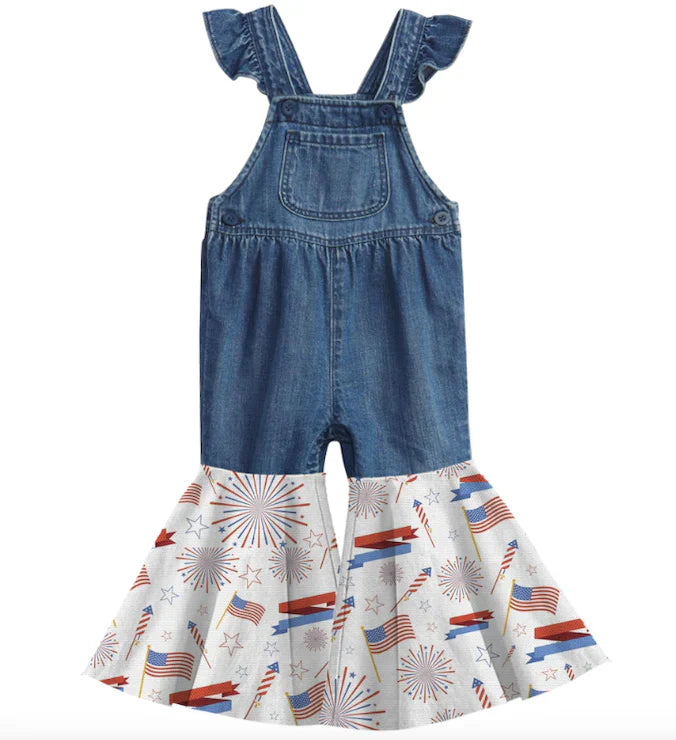 Denim Patriotic Overalls