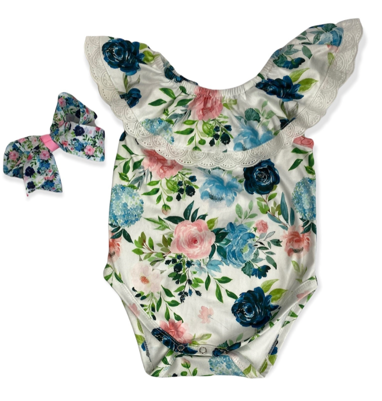 Floral Lace Short Sleeve Onesie