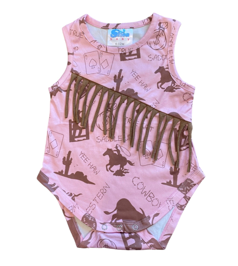 Pink Gambler Suede Fringe Onesie