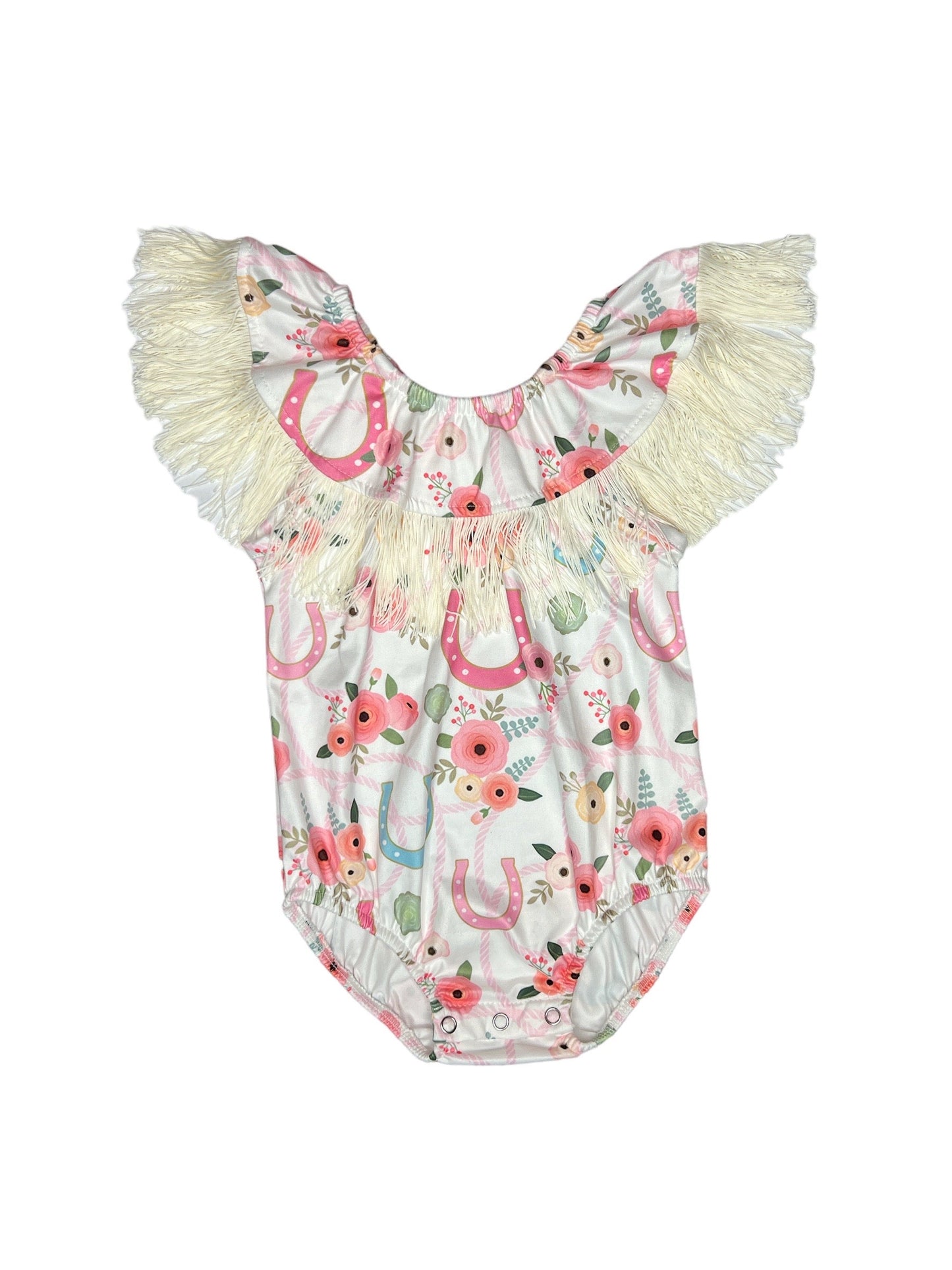 Floral Horseshoe With Neck Fringe Onesie