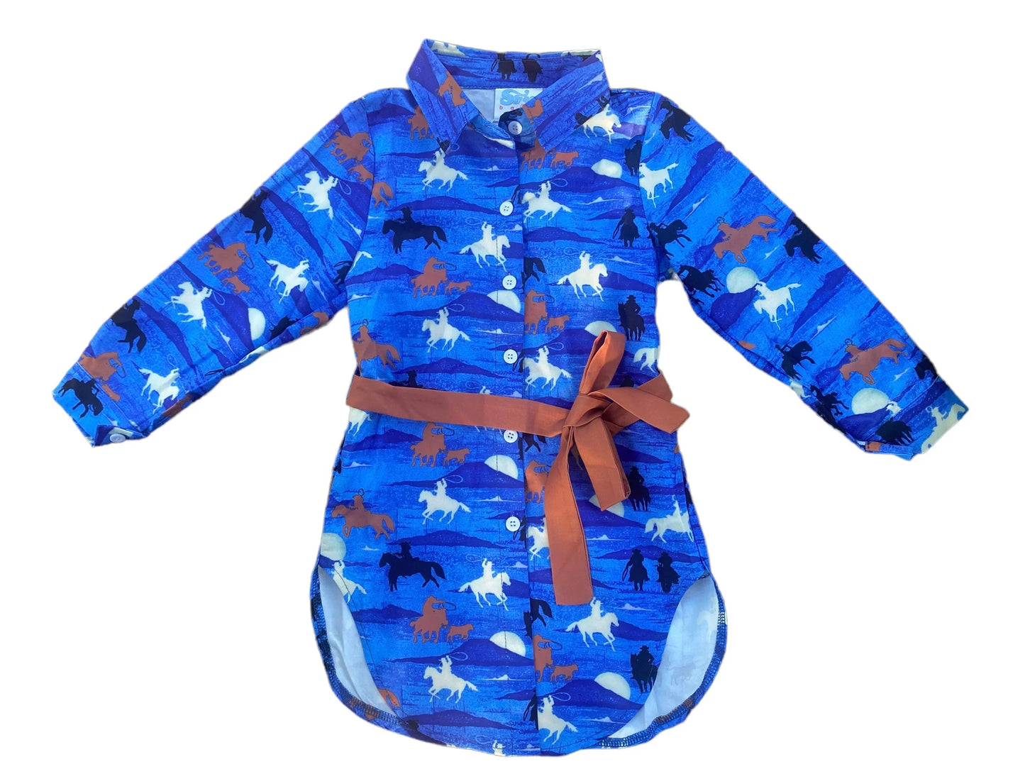 Blue Running Horse Button Up Dress
