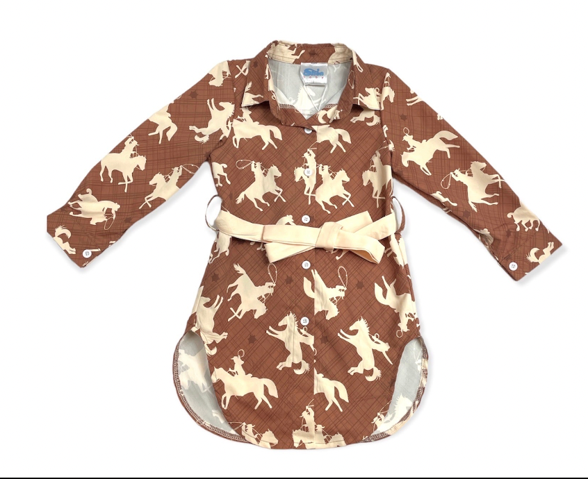 Brown Running Horse Button Up Dress