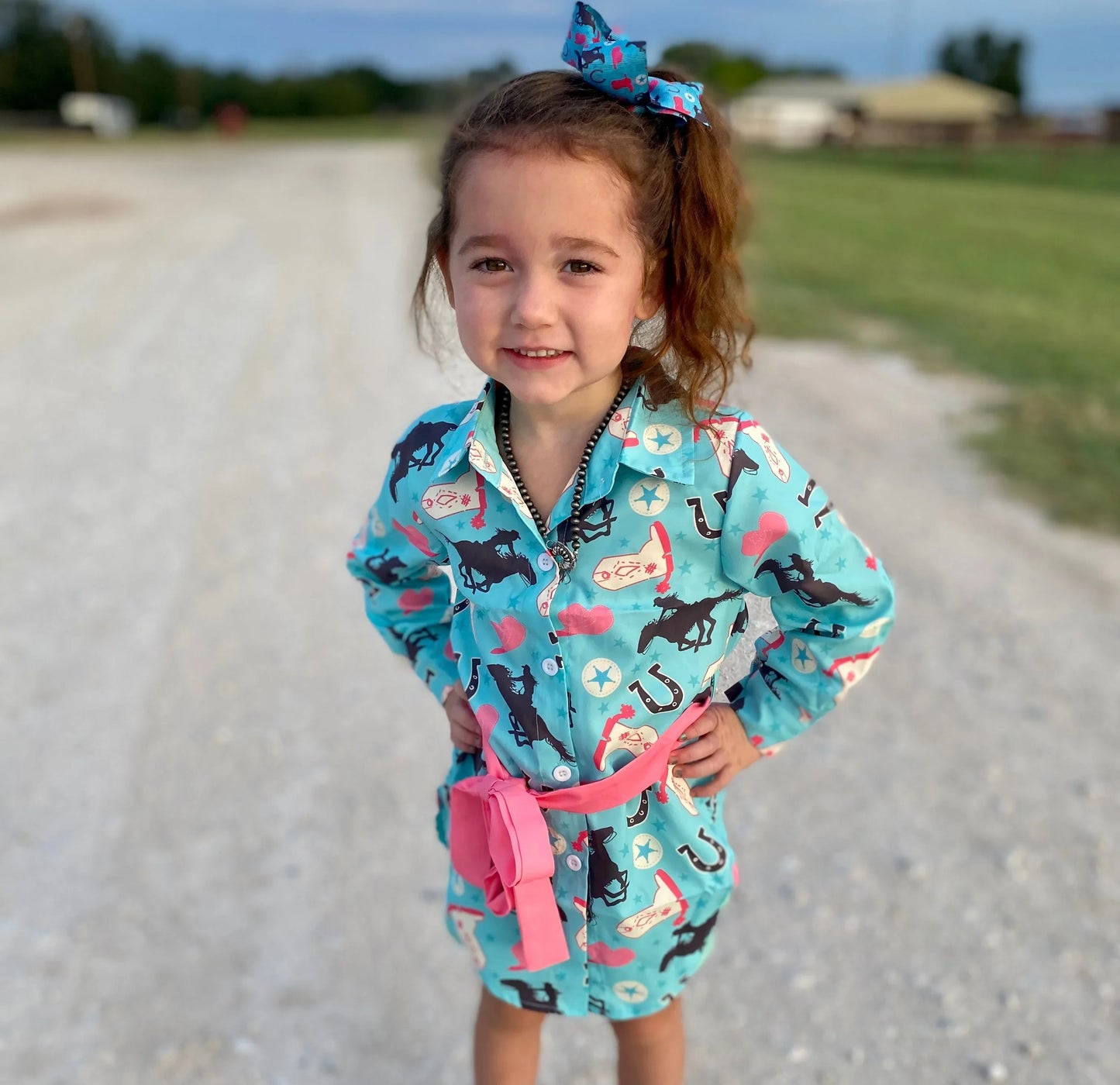 Turq Running Horse Button Up Dress