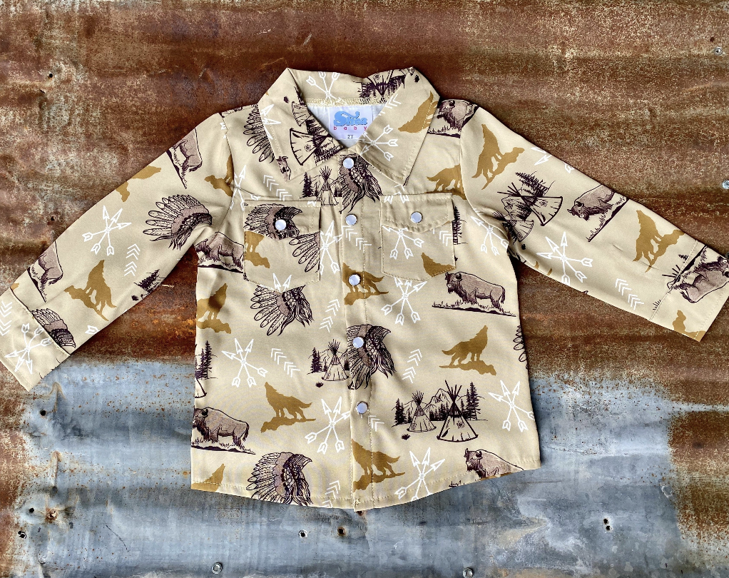 Native Green Pearl Snap Long Sleeve Onesie