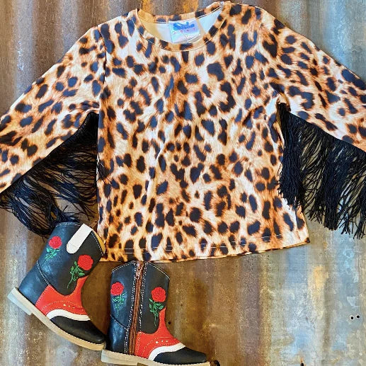 Cheetah Print Long Sleeve with Fringe Shirt