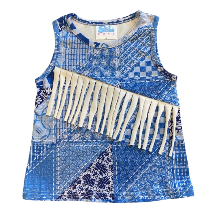 Denim Print Suede Fringe Shirt