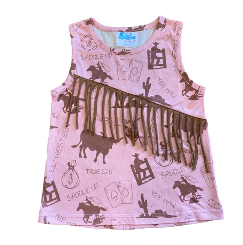 Pink Gambler Suede Fringe Shirt