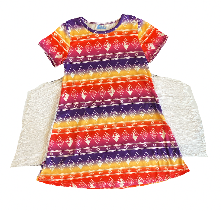 Neon Aztec Dress With Fringe