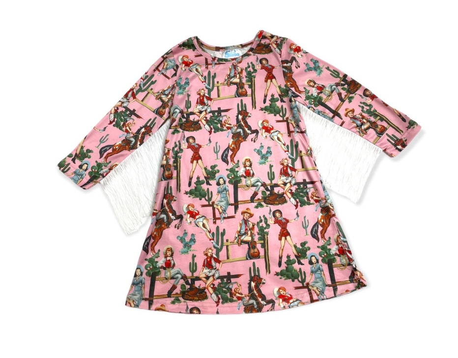 Giddy On Up Long Sleeve Fringe Dress