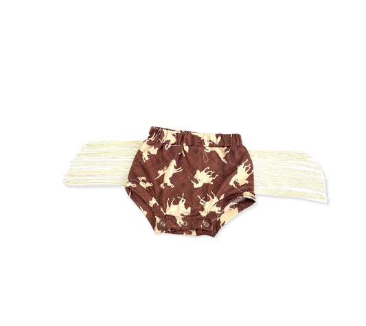 Brown Cowboy Shorts With Fringe