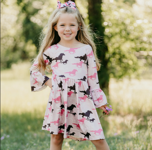 Running Horse Bell Sleeve Dress