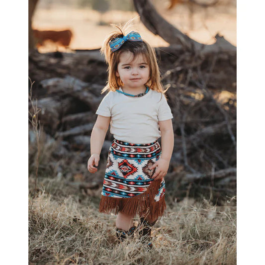 Cream Aztec Fringe Skirt