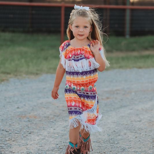 Neon Aztec Fringe Skirt