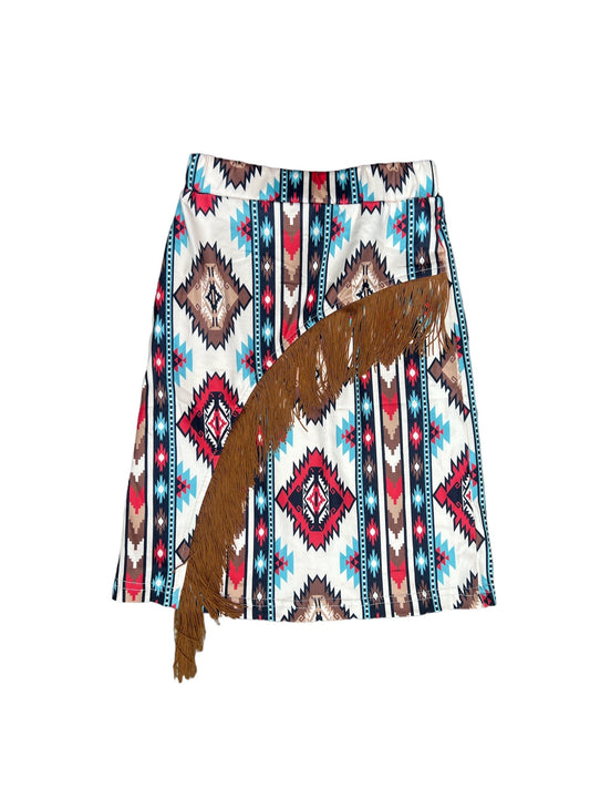 Brown Aztec Long 3/4 Fringe Skirt