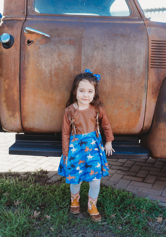 Blue Cowgirl Leather Fringe Dress