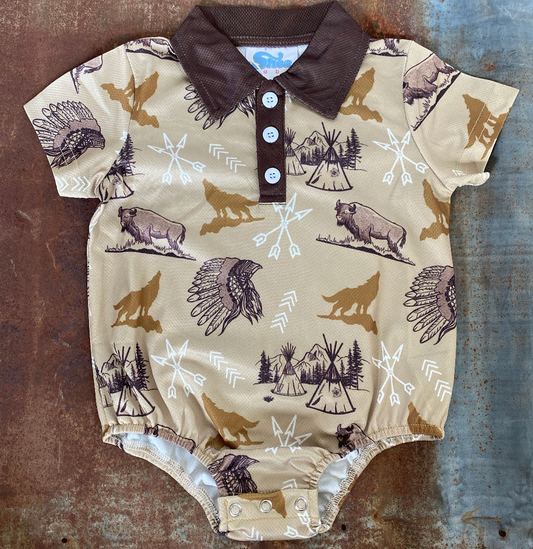 Green Native Print Onesie