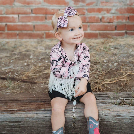 Pink Horseshoe With Fringe Onesie