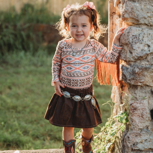 Aztec Long Sleeve Print With Fringe Onesie