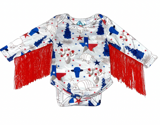 Armadillo Texas With Fringe Onesie