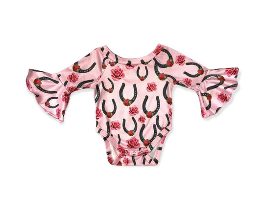 Horseshoe Rose Bell Long Sleeve Onesie