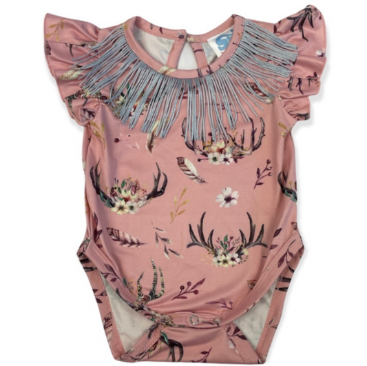 Antler With Fringe Short Sleeve Onesie