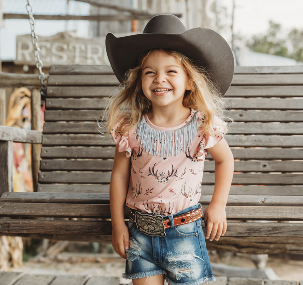 Antler With Fringe Short Sleeve Onesie