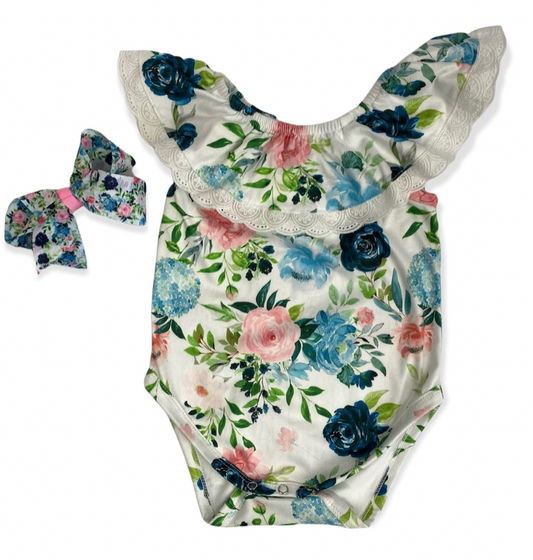 Floral Lace Short Sleeve Onesie