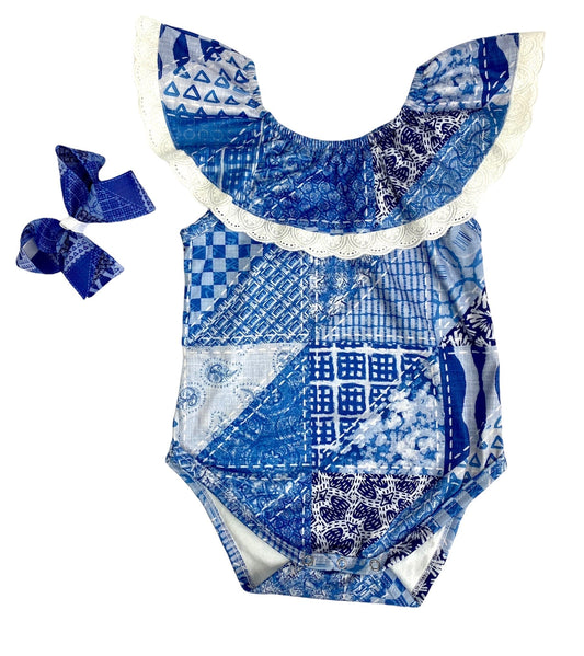 Denim Lace Short Sleeve Onesie