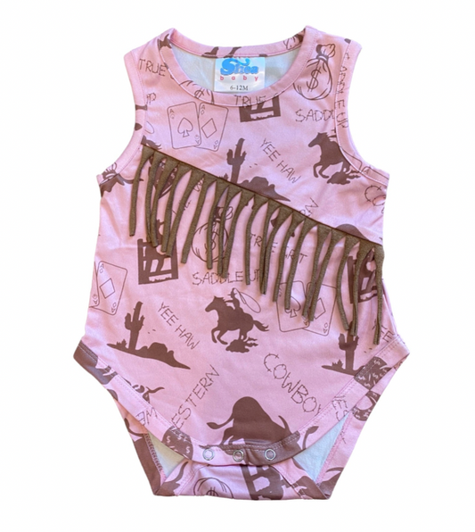 Pink Gambler Suede Fringe Onesie