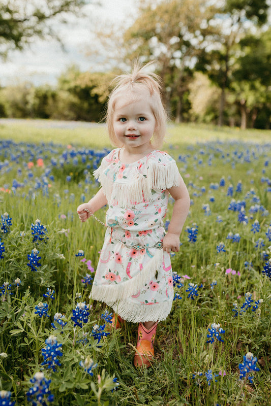 Floral Horseshoe Fringe Skirt