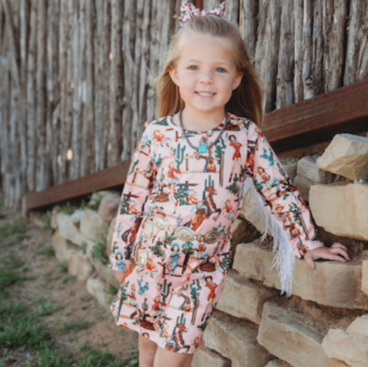 Cowboy Boot Long Sleeve Fringe Dress