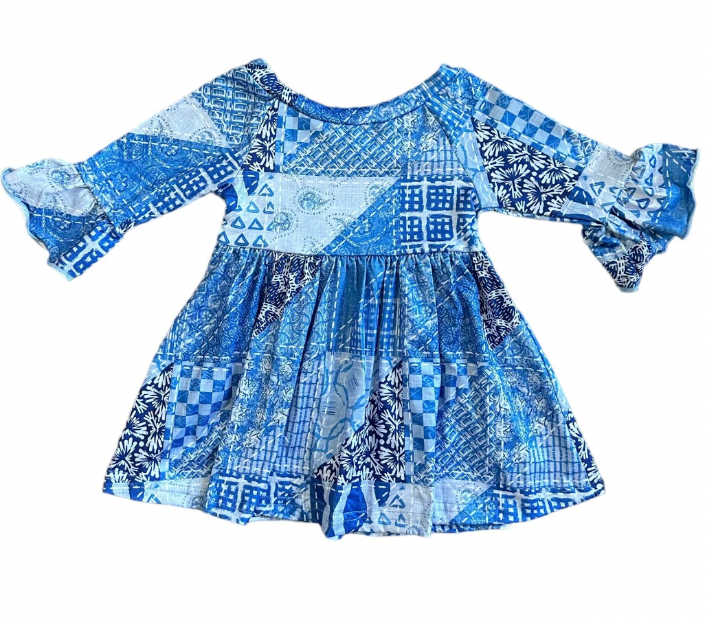 Denim Print Bell Sleeve Dress