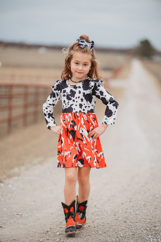 Red & Black Cowprint Heart Dress