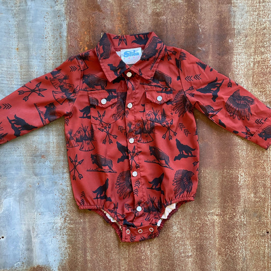 Native Rust Long Sleeve Pearl Snap Onesie