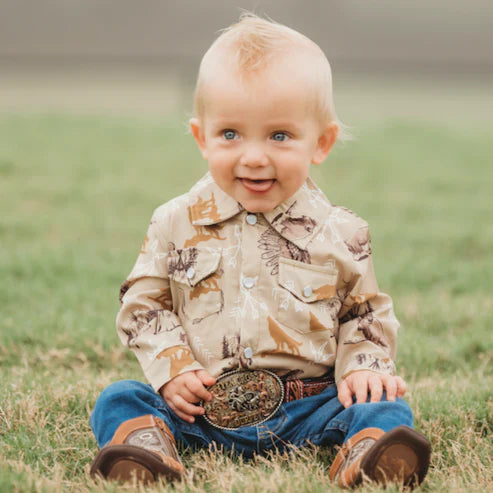 Native Green Pearl Snap Long Sleeve Onesie