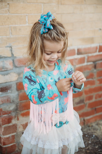 Turq Cowgirl With Fringe Long Sleeve Shirt