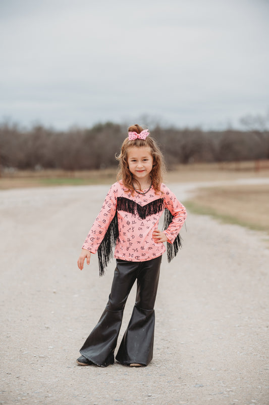 Pink Brand with Fringe Long Sleeve Shirt