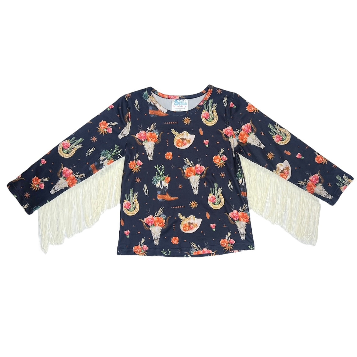Black Floral Skull With Fringe Shirt