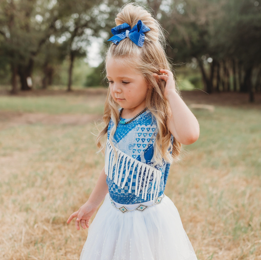Denim Print Suede Fringe Shirt