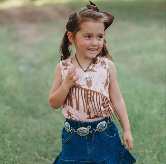 Pink Gambler Suede Fringe Shirt
